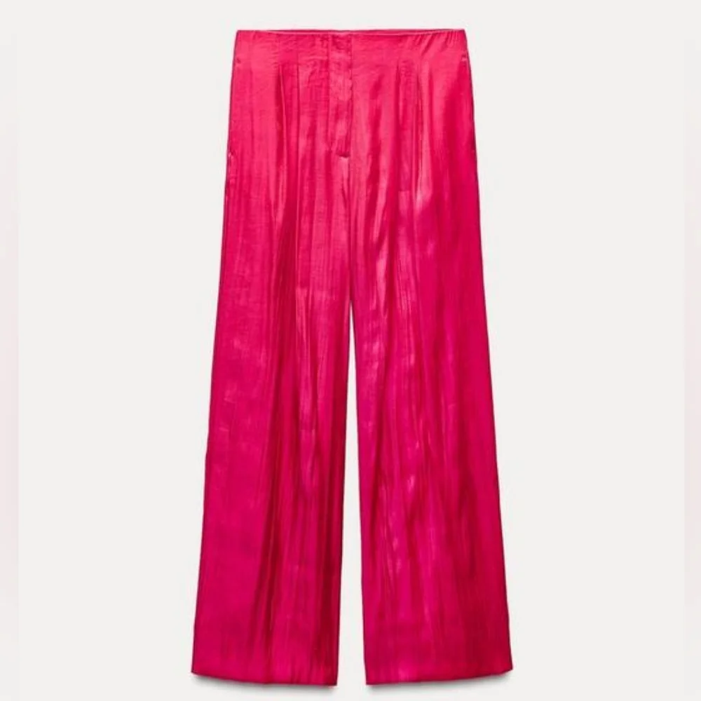 Zara Set 2 pc Wide Leg Satin Pants and Belted Blazer Pink  Size  S and M